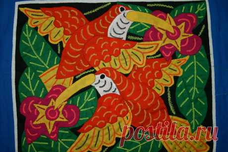 Unique Kuna Mola Applique Orange hummingbird hummer Flora Hand stitched Art 224 | eBay