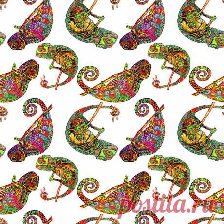 Colored zentangle chameleon seamless pattern. Doodle exotic wild animal. Abstract lizzard.  image of reptile isolated on white background by Marharyta Diemidova Colored zentangle chameleon seamless pattern. Doodle exotic wild animal. Abstract lizzard.  image of reptile isolated on white background Digital Art by Marharyta Diemidova
