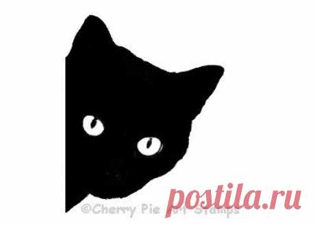 BLACK CAT rubber stamp silhouette cat face от cherrypieartstamps