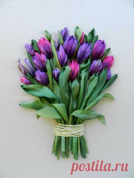 Bouquet of tulips silk ribbon embroidery от StudioSilkRose на Etsy