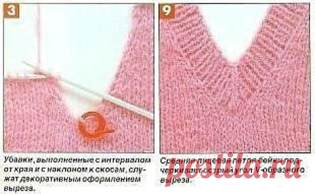 ​Убавки для V-образного выреза