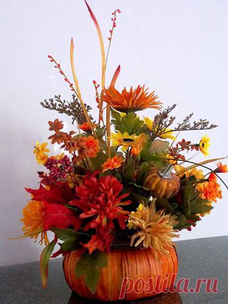 Fall Pumpkin Floral Arrangement, Floral Centerpiece, Mums, Gourd, Daisies…