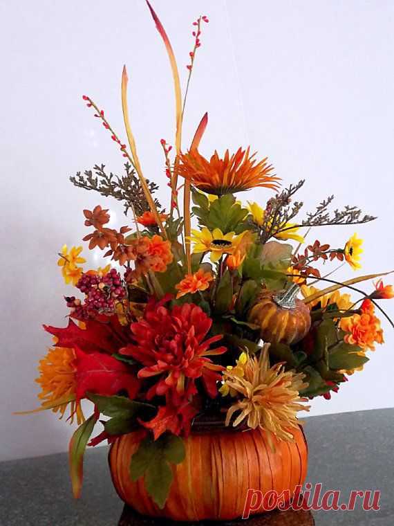 Fall Pumpkin Floral Arrangement, Floral Centerpiece, Mums, Gourd, Daisies…