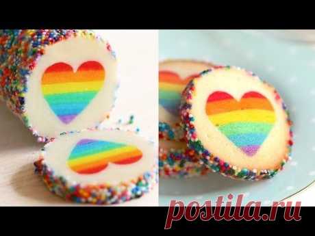 Rainbow Heart Cookies &quot;Eugenie Cookies&quot; 유지니쿠키 Slice &amp; Bake!
