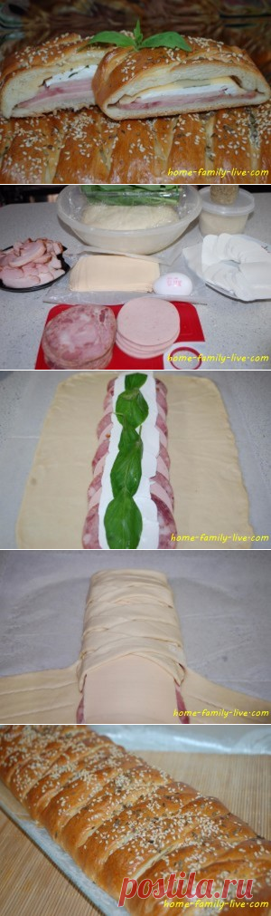 Сырно-колбасная плетенка/Сайт с пошаговыми рецептами с фото для тех кто любит готовить
