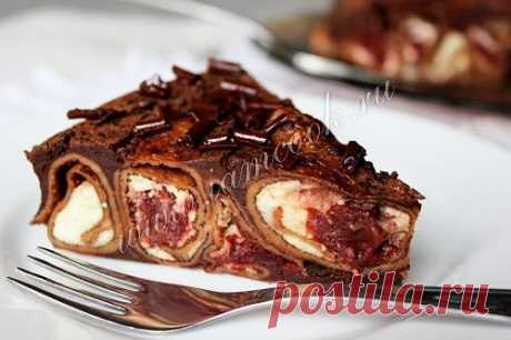 Шоколадный блинный торт с клубникой, пошаговый рецепт с фото.https://www.iamcook.ru/