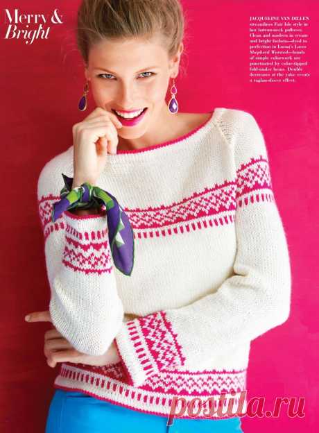 Вязание пуловера Modern Fair Isle Raglan, Vogue Knitting Holiday 2014