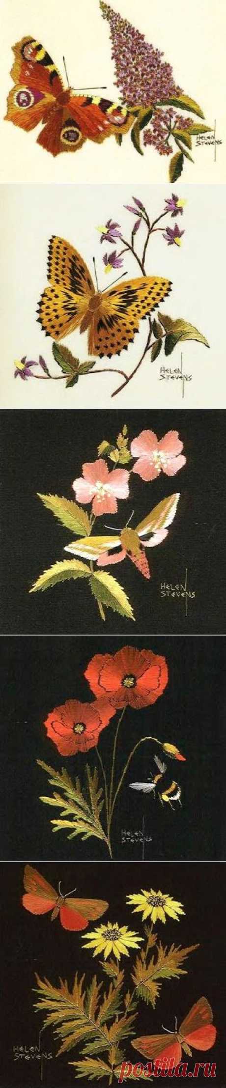Великолепная гладь от Helen M. Stevens (ч.2): цветы, бабочки и шмели