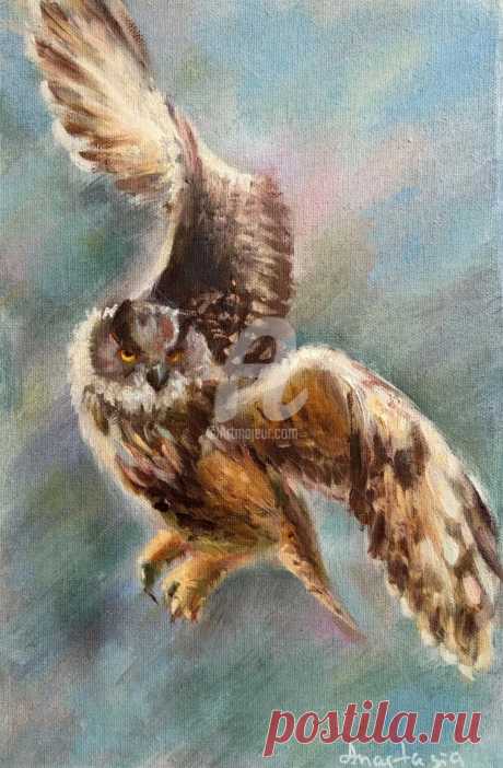 Flying Owl Birds Art Nature Painting, Картина - Anastasia Arsenova | Artmajeur Купить искусство от Anastasia Arsenova (Бесплатная доставка, Безопасная прямая покупка): Картина под названием "Flying Owl Birds Art Nature Painting"