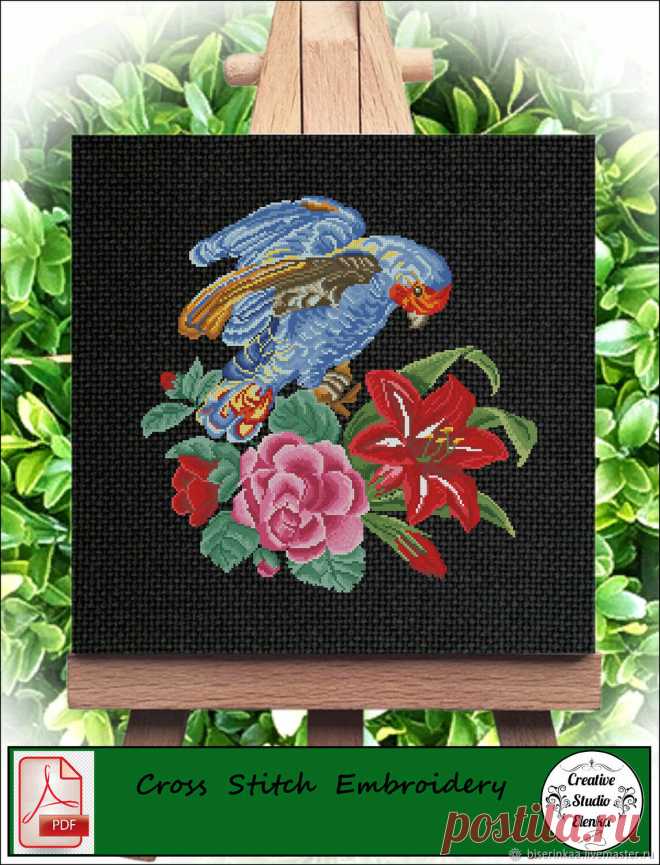 Старинная схема вышивки крестом Голубой какаду – купить на Ярмарке М ...