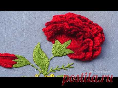 Hand Embroidery Cute Flower, Hand Embroidery Red Flower Design, Perfect Wall Hanging Embroidery-370 - YouTube