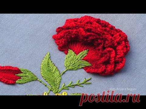 Hand Embroidery Cute Flower, Hand Embroidery Red Flower Design, Perfect Wall Hanging Embroidery-370 - YouTube