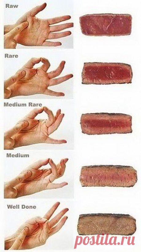 Определяем степень прожарки мяса на ощупь