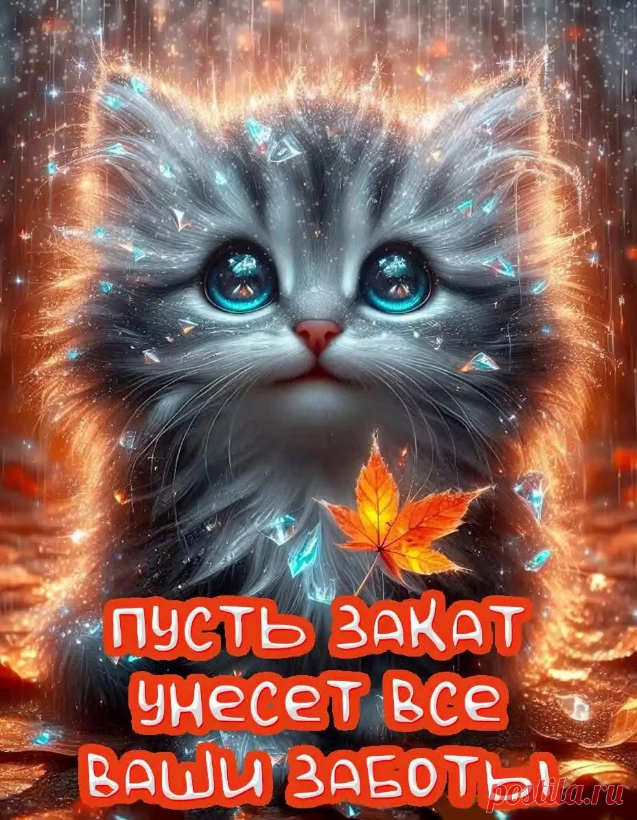 Открытка добрый вечер с котиком осенняя с пожеланием