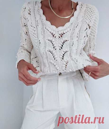 Vintage Crochet Sweater and White Pants Outfit