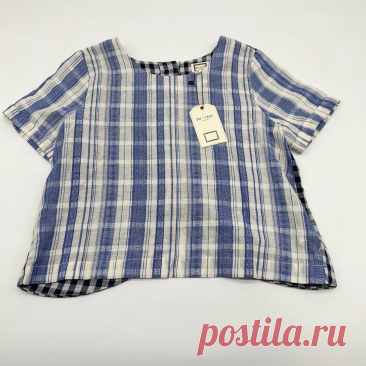 Mo:vint By Anthropologie Blouse Top Women's Blue Plaid Short Sleeve Size S NWT | eBay