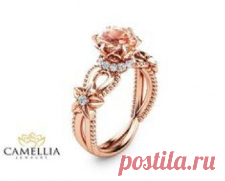 Peach Pink Morganite Engagement Ring Handmade 14K Rose Gold Ring Art Deco Engagement Ring Unique Flower Ring