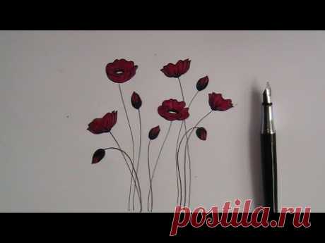 how to draw flowers for beginners- easy version poppy flowers