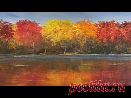 Как писать яркую осень акрилом. How to paint bright autumn with acrylic