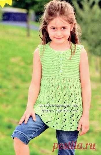 Зеленое платье-сарафан, Вязание для детей