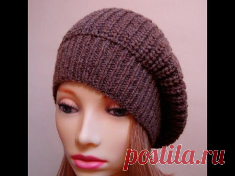 1-Шапка-берет, вязанный спицами/ beanie beret knit spokes
