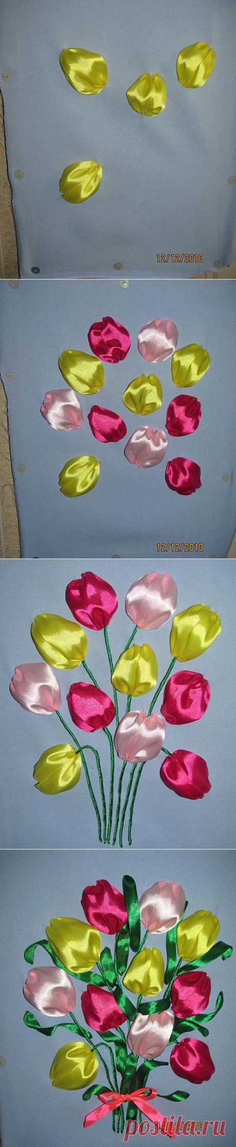 Вышиваем лентами тюльпаны | Домохозяйки