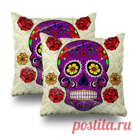 Amazon.com: Decorativepillows Set Of 2 18 x 18 inch Throw Pillow Covers,Day Of The Dead Purple Sugar Skull Pattern Double-sided Decorative Home Decor Indoor/Outdoor Garden Sofa Bedroom Car Kitchen Nice Cotton: Home & Kitchen