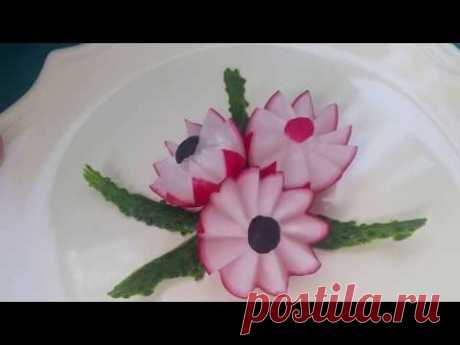 Цветы из редиса. Украшение из редиса для блюд праздничного стола. Карвинг из овощей