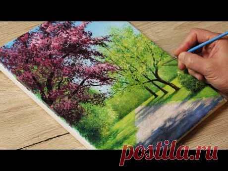 Drawing spring trees / Acrylic Painting / Vadym art