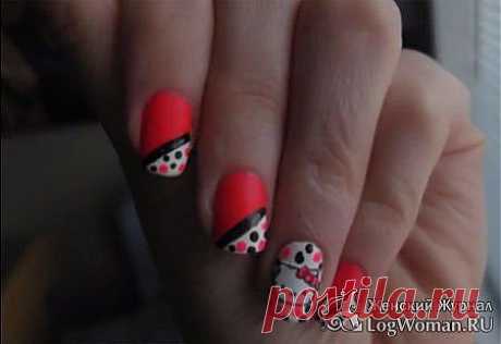 Покраска ногтей лаком в стиле Hello Kitty | фото