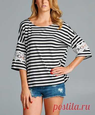 Love, Kuza Black Stripe Lace-Trim Top