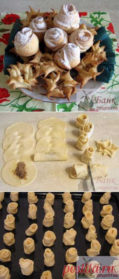 Рецепт печенья с орехами &quot;Розы&quot; из слоеного теста