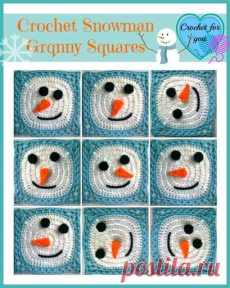 Вязание крючком Снеговик Granny Square - free pattern - Вязание для вас