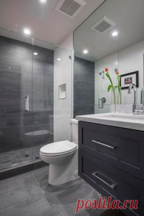 Walk In Shower Small Bathroom Idea with Frameless Hinged Shower Door