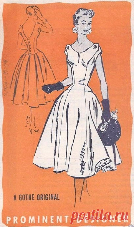 1950s Beautiful Evening Party Dress Pattern Prominent Designer M220 Gothe Original Full Skirt Figure Flattering Princess Seams Bust 32 Vintage Sewing Pattern FACTORY FOLDED