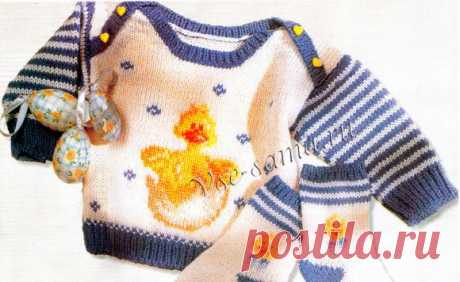 Джемпер и носочки - Озорной утенок - Пуловеры, джемпера для малышей спицами