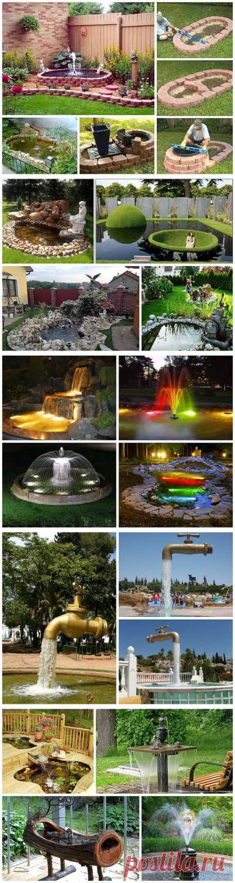 Искусственный водоем с фонтаном или водопадом