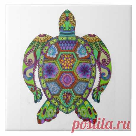 Mandala Turtle design Ceramic Tile | Zazzle.com