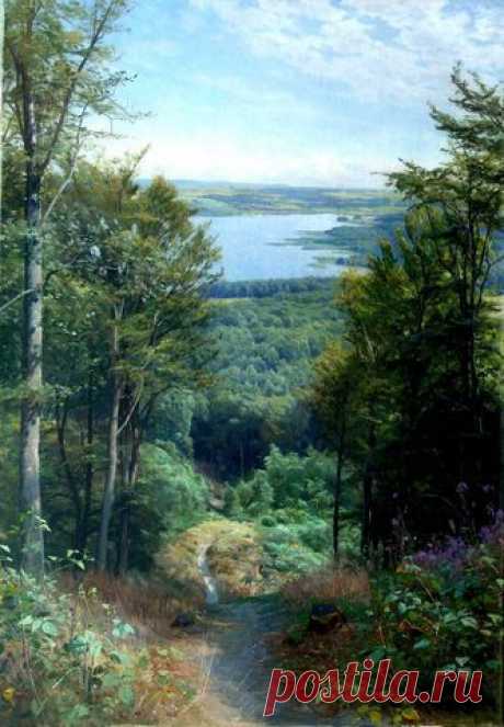 Монстед Педер (1859-1941) - &quot;Тропинка в лесу у реки&quot;, 1925г -