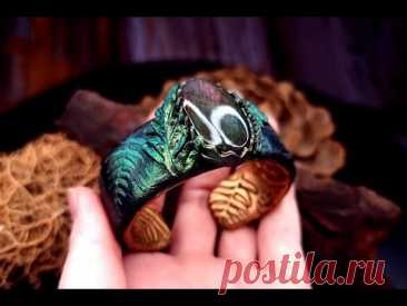 Magical Fern Bracelet with Real💜Labradorite Stone out of Polymer Clay! Amazing Wearable Art DIY