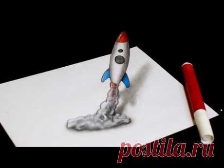 Как нарисовать 3д рисунок Смайлик эмодзи Ракета 3D Rocket 🚀