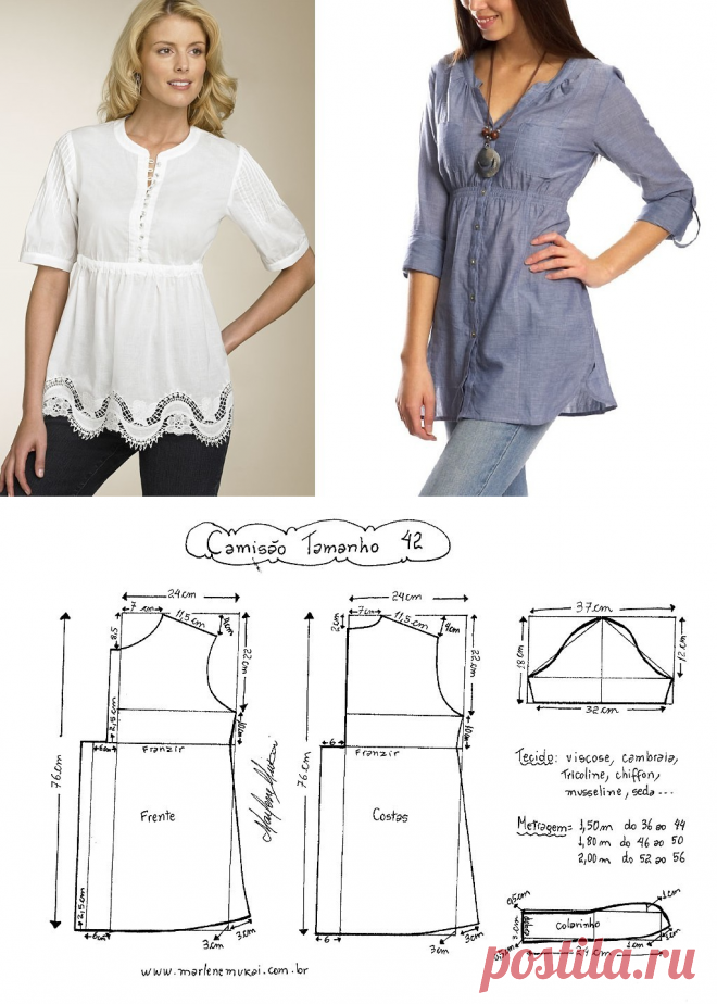Выкройка блузки с длинным рукавом (Шитье и крой) | Журнал Вдохновение Рукодельницы