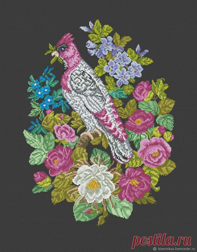 Старинная схема вышивки крестом Розовая птица – купить на Ярмарке Мастеров – QWNPURU | Схемы для вышивки, Таганрог