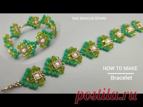 Yeşil kristal ile bileklik nasıl yapılır? Green Bicone Bracelet. How to make beaded bracelet (DIY)