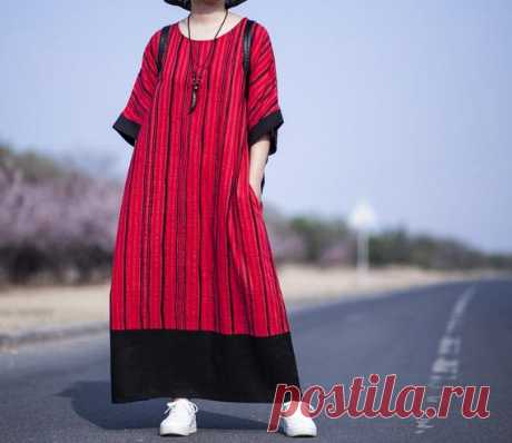 Women Maxi dress, Summer dress, Cotton linen Long Gown, Maternity Clothing, Tunic dress 【Fabric】 Cotton, linen 【Color】  red 【Size】 Shoulder width is not limited Shoulder + Sleeve 41cm / 24 Bust 124cm / 48 Length 120cm / 47 Hem 142cm/ 55  Have any questions please contact me and I will be happy to help you.