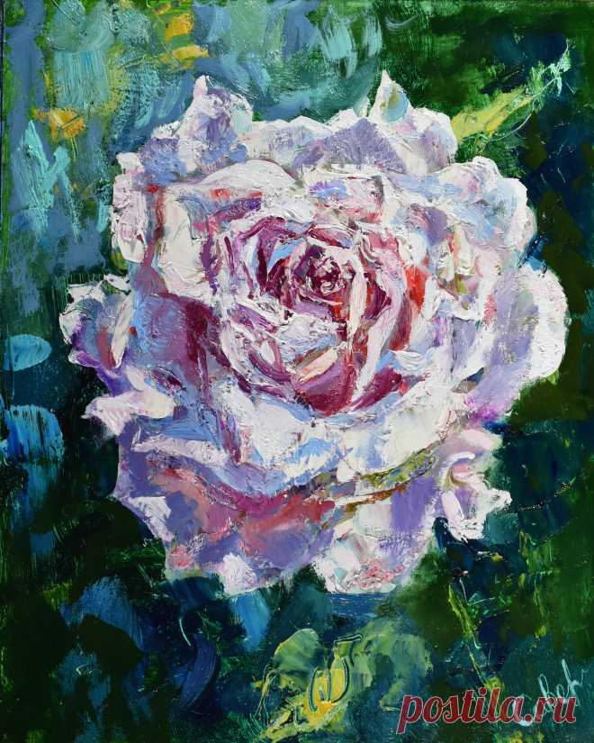 Белая роза картина маслом живопись с цветами для интерьера. 😍Современный профессиональный художник из Санкт-Петербурга
