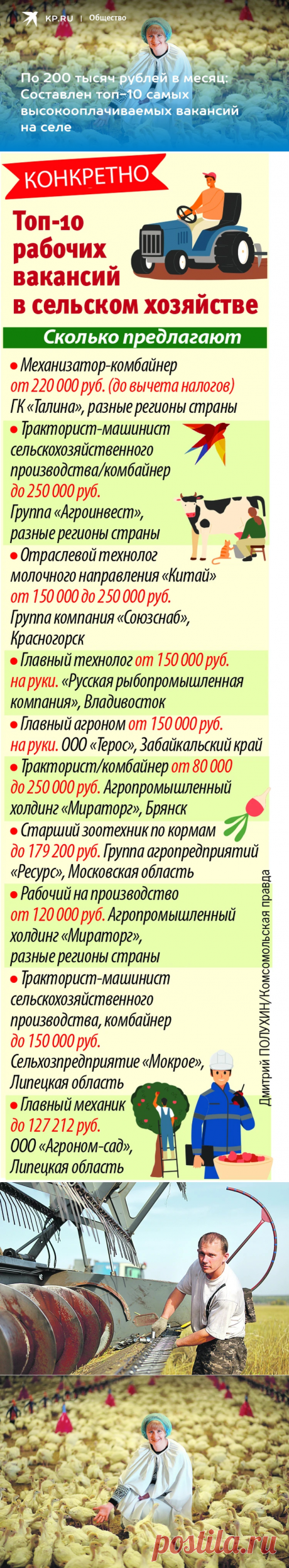 27-6-23-По 200 тысяч рублей в месяц: Составлен топ-10 самых высокооплачиваемых вакансий на селе - KP.RU