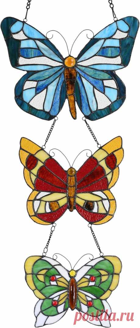 Amazon.com: Bieye W10053 Butterfly Tiffany Style - Panel de ventana con 3 piezas para colgar sucesivamente dentro de cadenas, 12 pulgadas de ancho x 25 pulgadas de alto : Hogar y Cocina