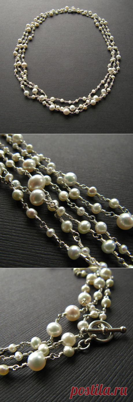 Wire Wrapped Long Necklace White Pearl Free от mylenefoster