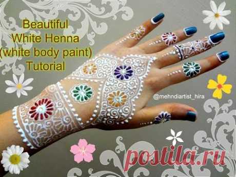 Easy DIY:Beautiful Fancy white henna (white body paint) +Glitter design Tutorial